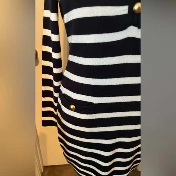 First Assembly Striped Navy and White Long Sleeve Sweater Dress - Picture 4 of 5